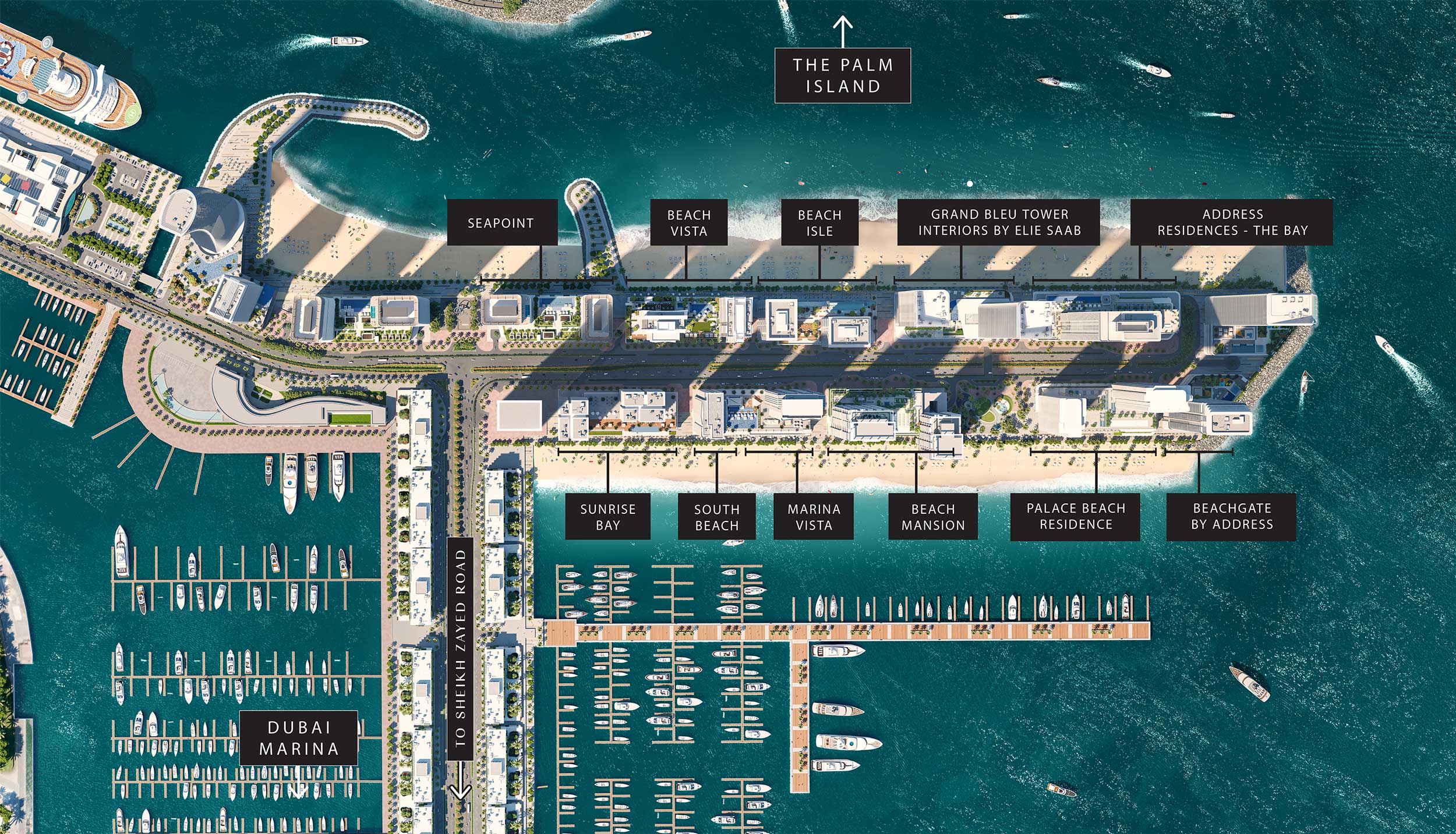 Emaar Beachfront master plan showing the phased layout of 27 towers in Dubai Harbour